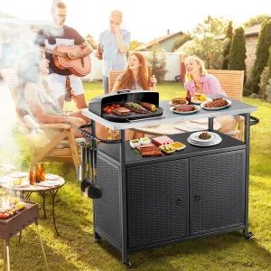 Outdoor Grill Cart with Storage Cabinet Metal Grill Cart Kitchen