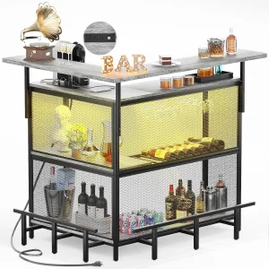L Shaped Home Bar with Power Outlet & LED Light