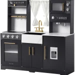 Play Kitchen for Kids, Wooden Play Kitchen Sets for Girls and Boys, New Modern Toddler Kitchen Toy Kitchen Designed in Trendy Ho